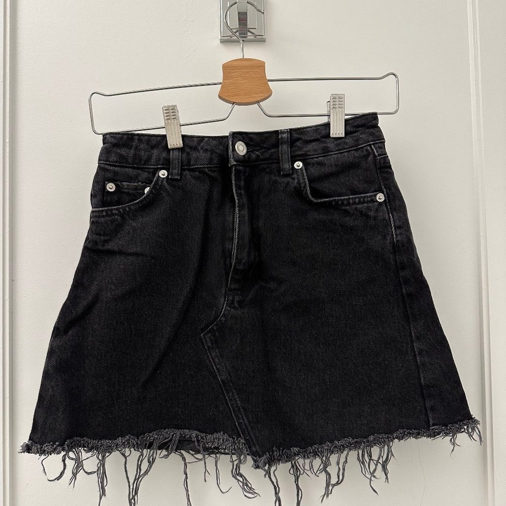 Topshop High Waist Denim Skirt in Slated Grey